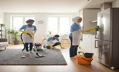 Team cleaning complex industrial equipment