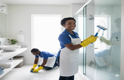 Close-up of a worker cleaning glass